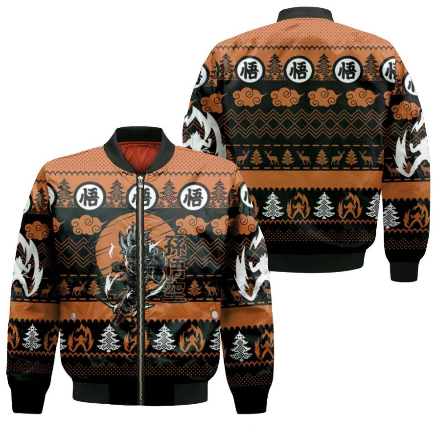 Songoku Super Saiyan Fighting Dragon Ball Christmas Knitting Pattern Bomber Jacket