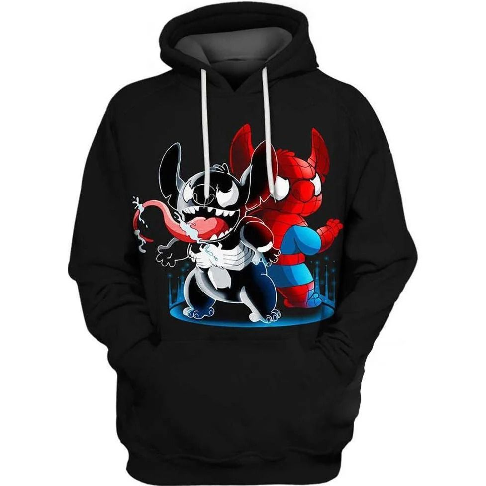 Spider Man Venom And Stitch Over Print 3d Zip Hoodie