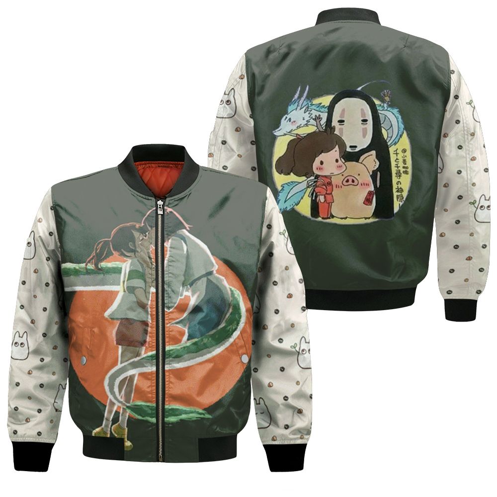 Spirited Away Chihiro Kiss Nigihayami Kohaku Nushi Haku For Studio Ghibli Fan Bomber Jacket