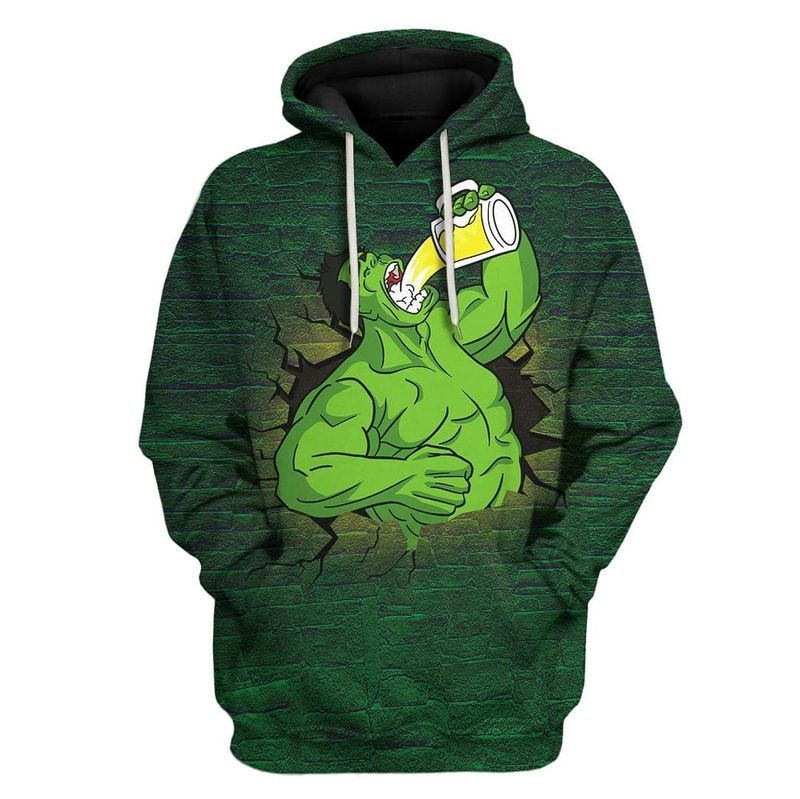 St Patrick Day Hulk Drinks Beer Over Print 3d Zip Hoodie