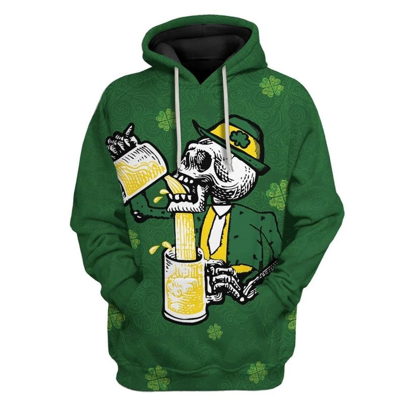 St Patricks Day Drunk Skull Over Print 3d Zip Hoodie