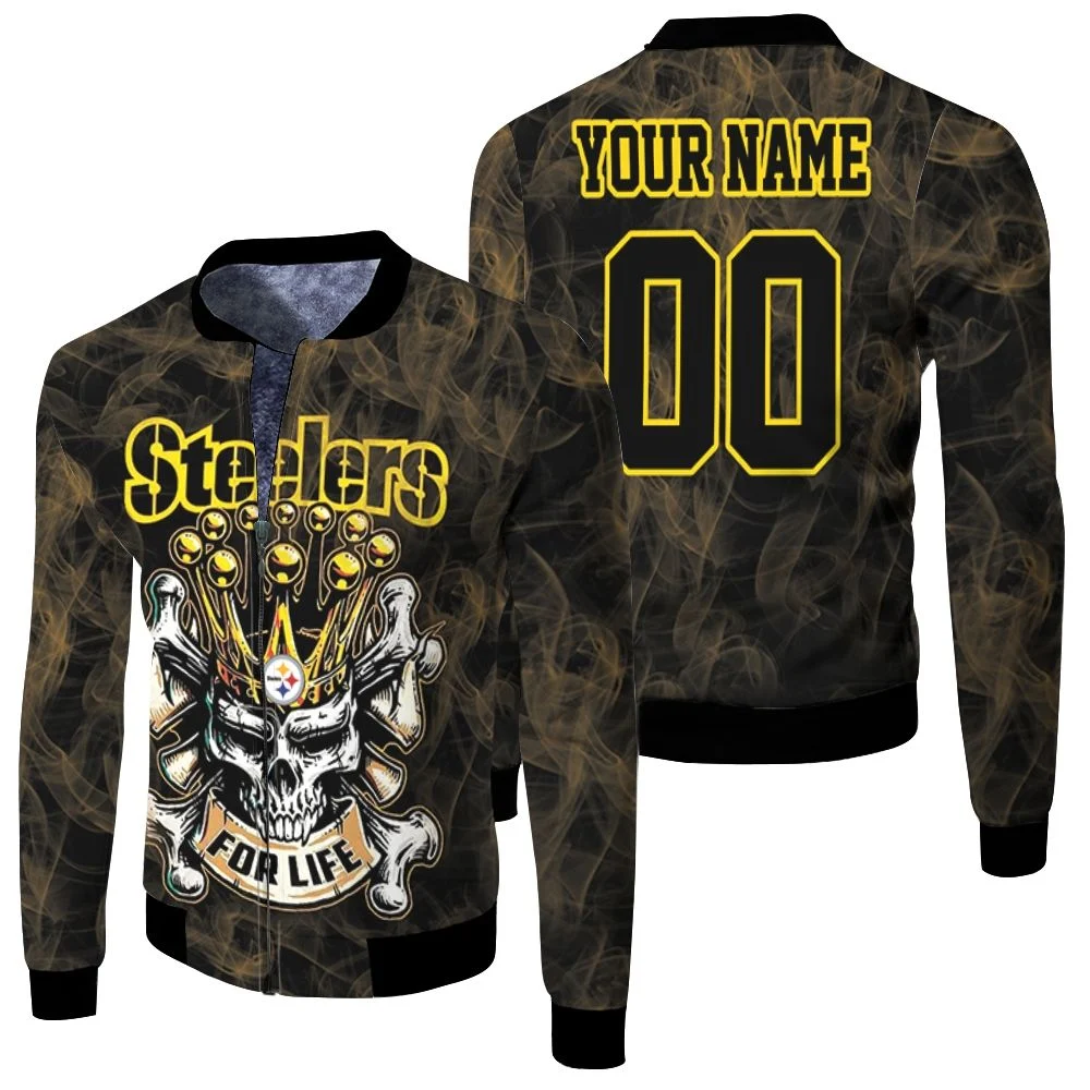 Steelers For Life King Skull Pittsburgh Steelers 3d Personalized Fleece Bomber Jacket