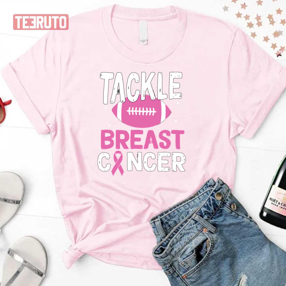 Tackle Breast Cancer Awareness American Football Ball Pink Ribbon Supporters Unisex T-Shirt