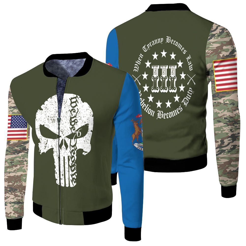 The Punisher When Tyranny Becomes Law Rebelion Becomes Duty 3d Fleece Bomber Jacket