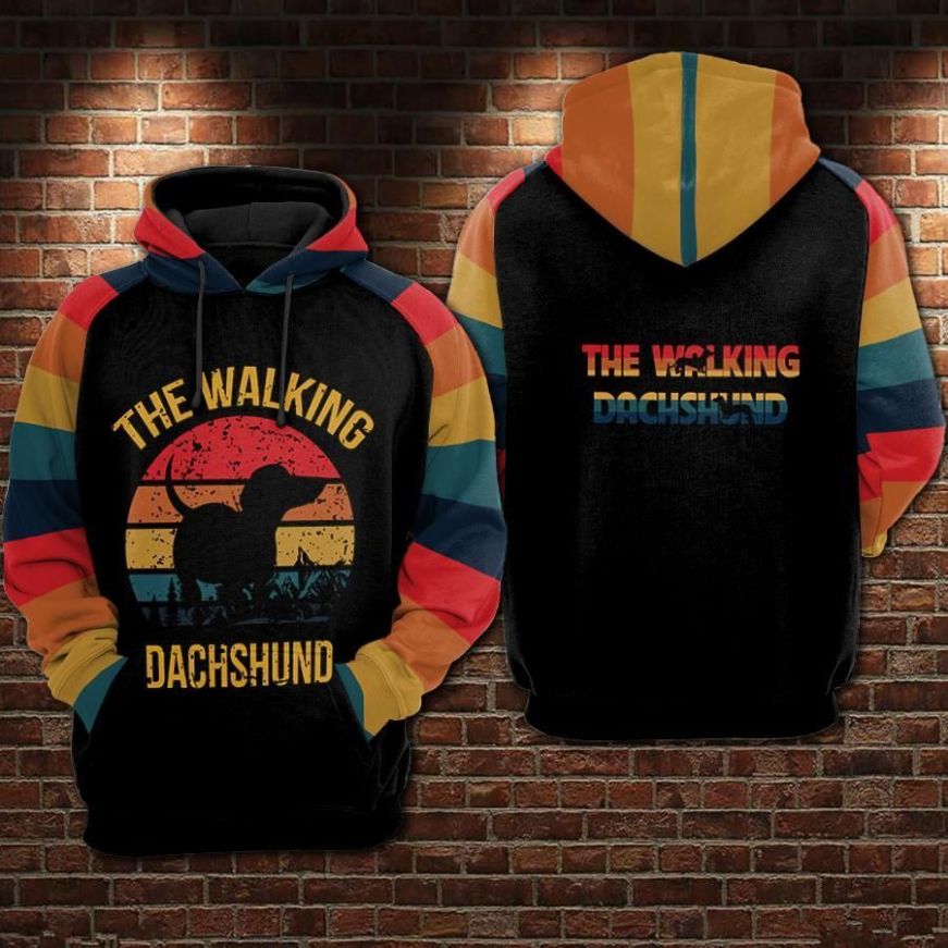 The Walking Dachshund Vintage Over Print 3d Zip Hoodie