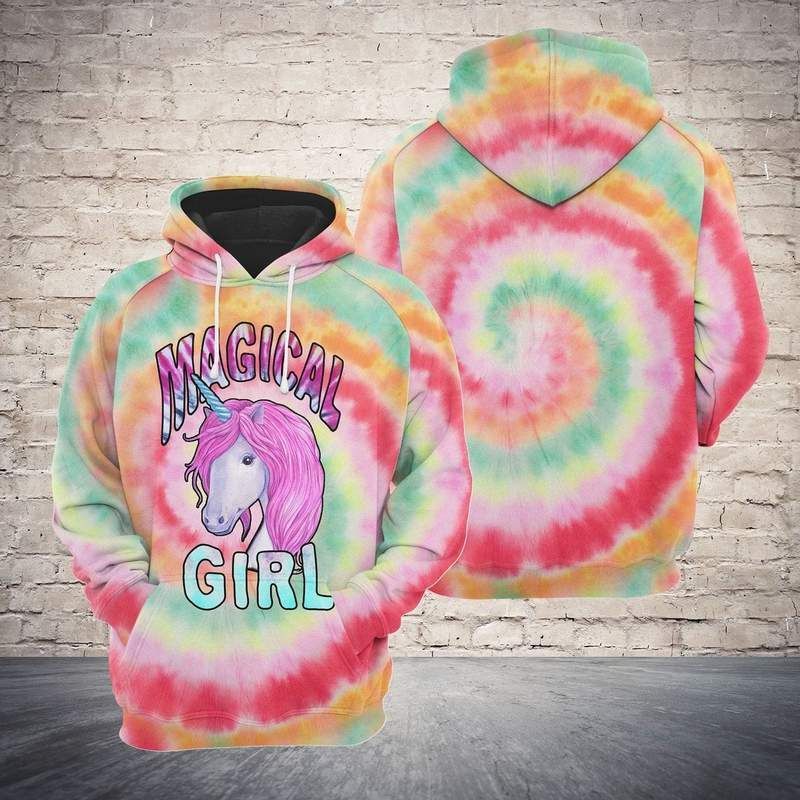 Tie Dye Magical Unicorn Girl Over Print 3d Zip Hoodie