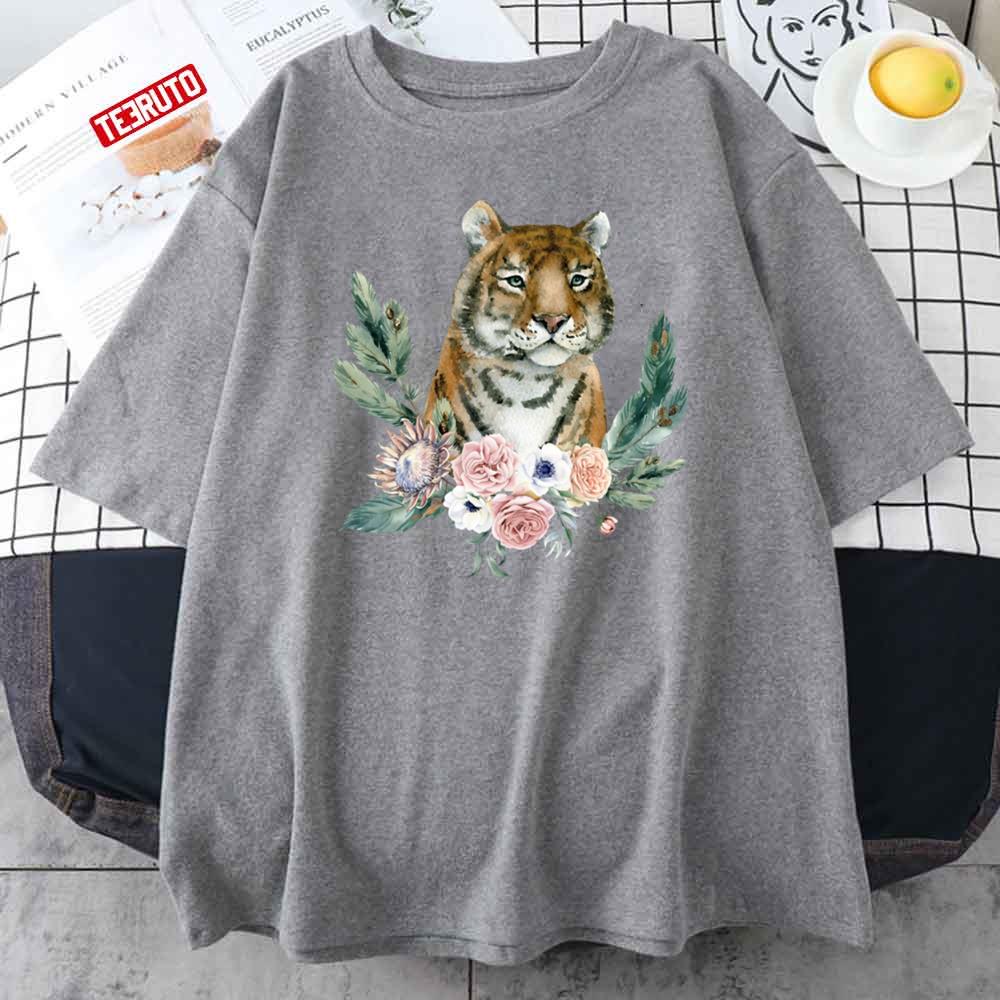 Tiger With Flowers Unisex T-Shirt