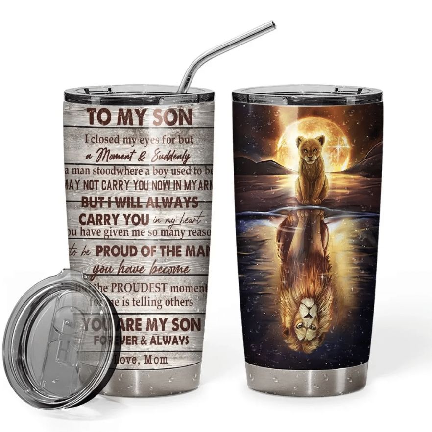 To My Son Lion Reflection Gift For Lover Day Travel Tumbler - Teeruto