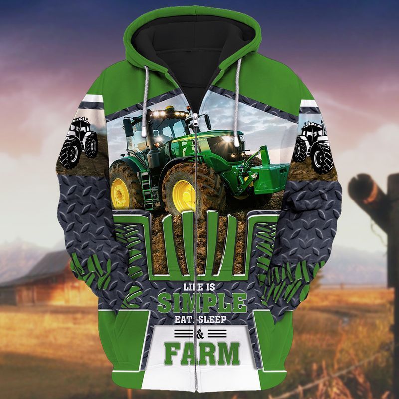 Tractor Life Is Simple Eat Sleep And Farm 3d Zip Hoodie