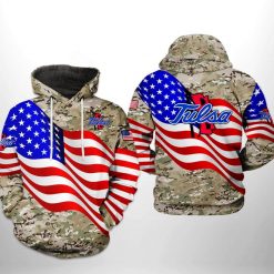 Tulsa Golden Hurricane NCAA US Flag Camo Veteran 3D Printed Hoodie