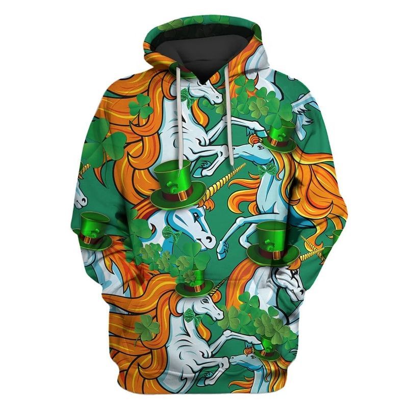 Unicorn On St. Patricks Day Over Print 3d Zip Hoodie