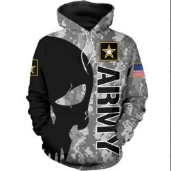 U.S Army Skull Digital Gray Camo Over Print 3d Zip Hoodie