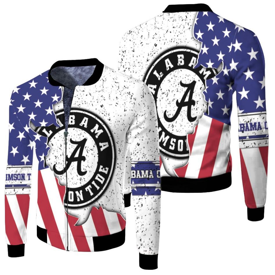 Us Flag Mashup Alabama Crimson Tide Logo For Fans Jersey Fleece Bomber Jacket