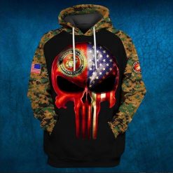Usa Marine Corps Camo American Skull Over Print 3d Zip Hoodie