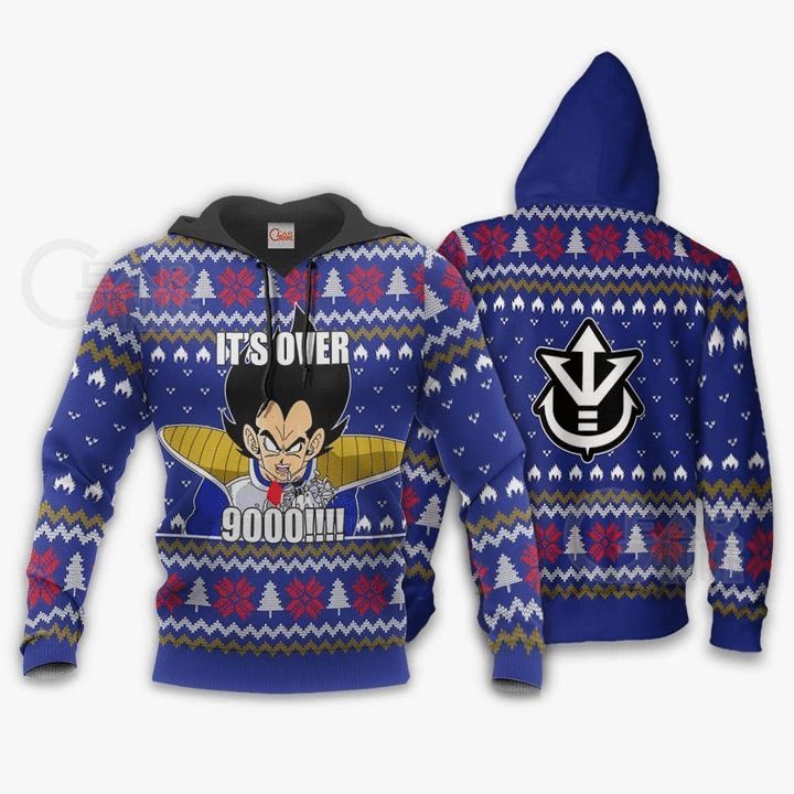 Vegeta Ugly Christmas Its Over 9000 Funny Dbz Anime Manga 3d Zip Hoodie