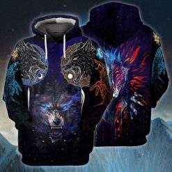 Viking Wolf Skoll And Hati 3d Zip Hoodie