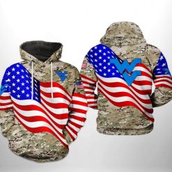 West Virginia Mountaineer NCAA US Flag Camo Veteran 3D Printed Hoodie