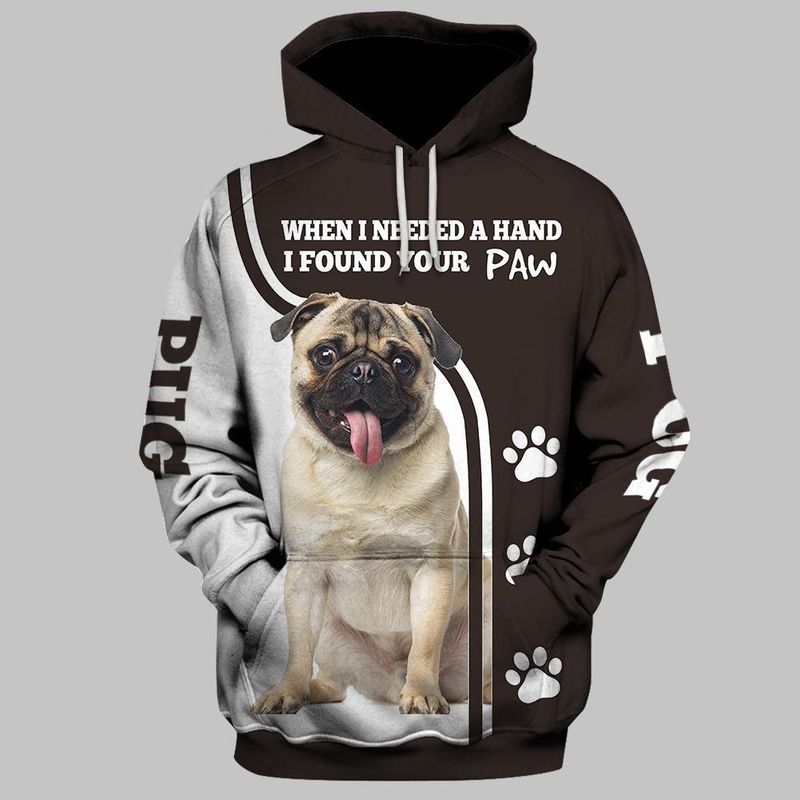 When I Needed A Hand I Found Your Paw Pug Dog Over Print 3d Zip Hoodie