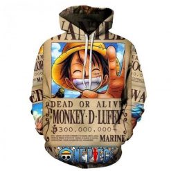 White Teeth Monkey D. Luffy Anime One Piece Over Print 3d Zip Hoodie