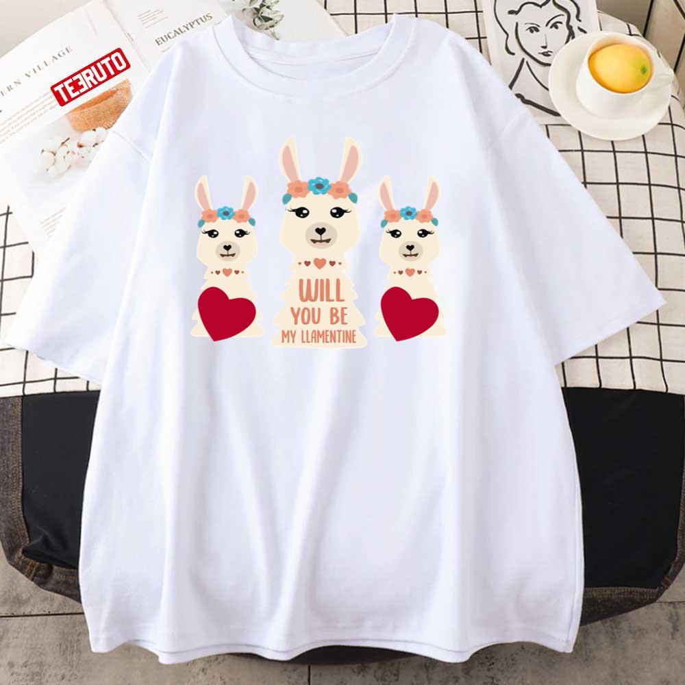 Will You Be My Llamentine 2022 Valentine's Day Unisex T-Shirt