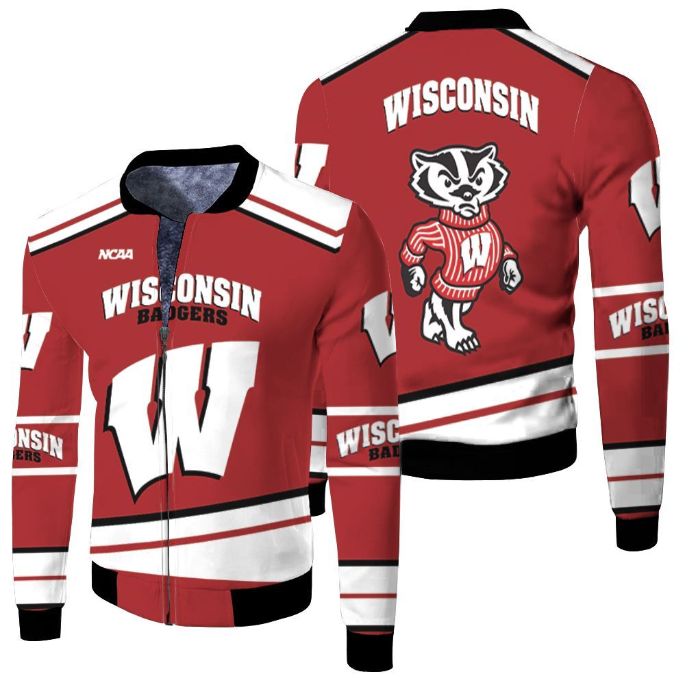 Wisconsin Badgers Ncaa Mascot 3d Jersey Fleece Bomber Jacket