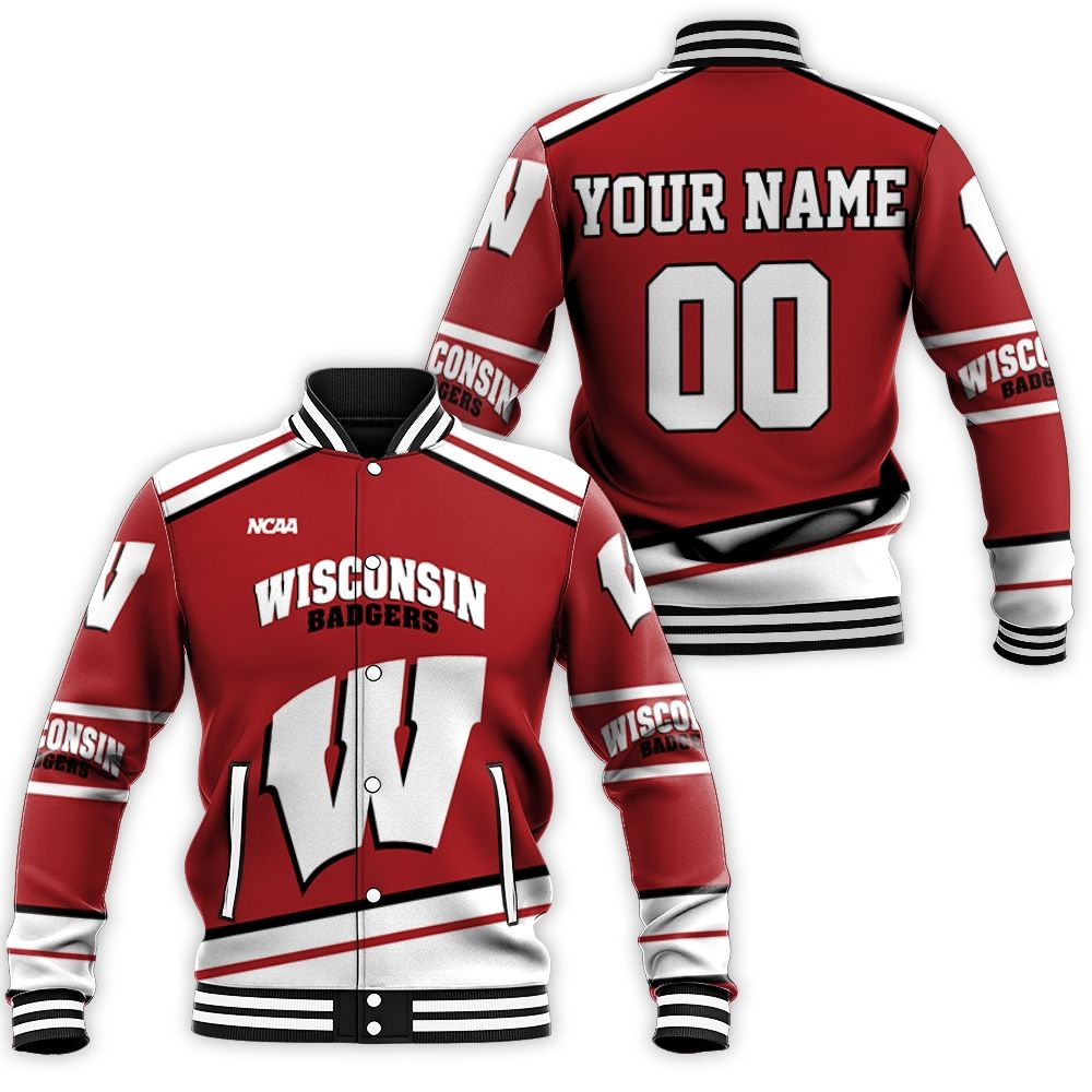 Wisconsin Badgers Ncaa Mascot Red 3d Personalized Baseball Jacket