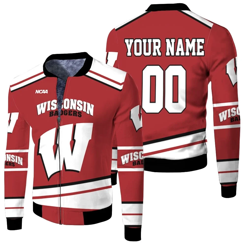Wisconsin Badgers Ncaa Mascot Red 3d Personalized Fleece Bomber Jacket
