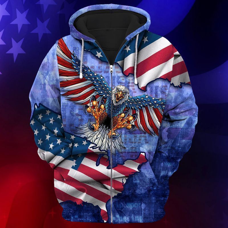 4th Of July Independence Day American Eagle 3 3d Zip Hoodie