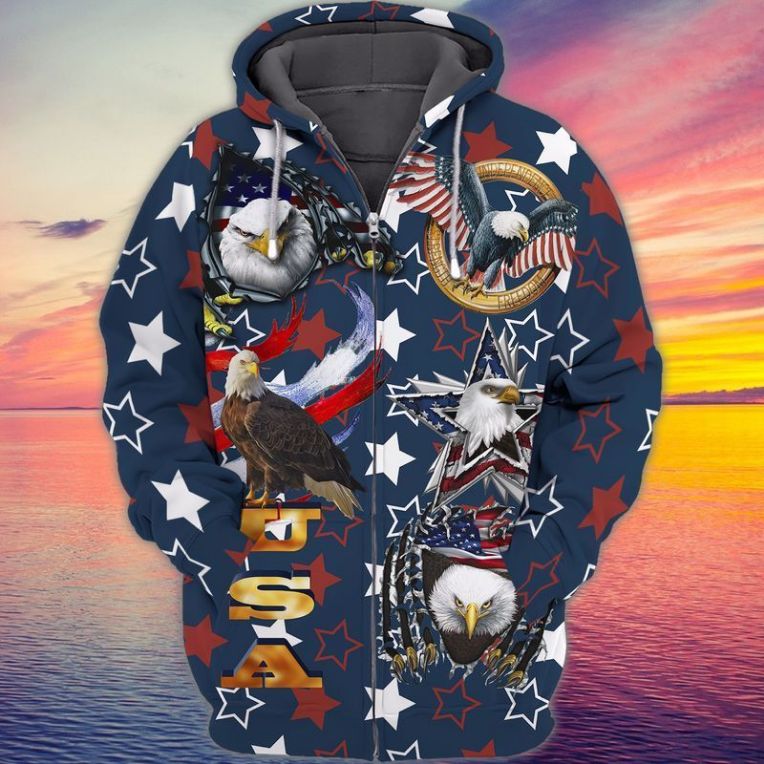 4th Of July Independence Day American Eagle 3d Zip Hoodie