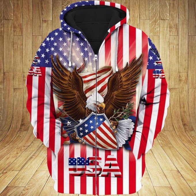 4th Of July Independence Day American Eagle 5 3d Zip Hoodie