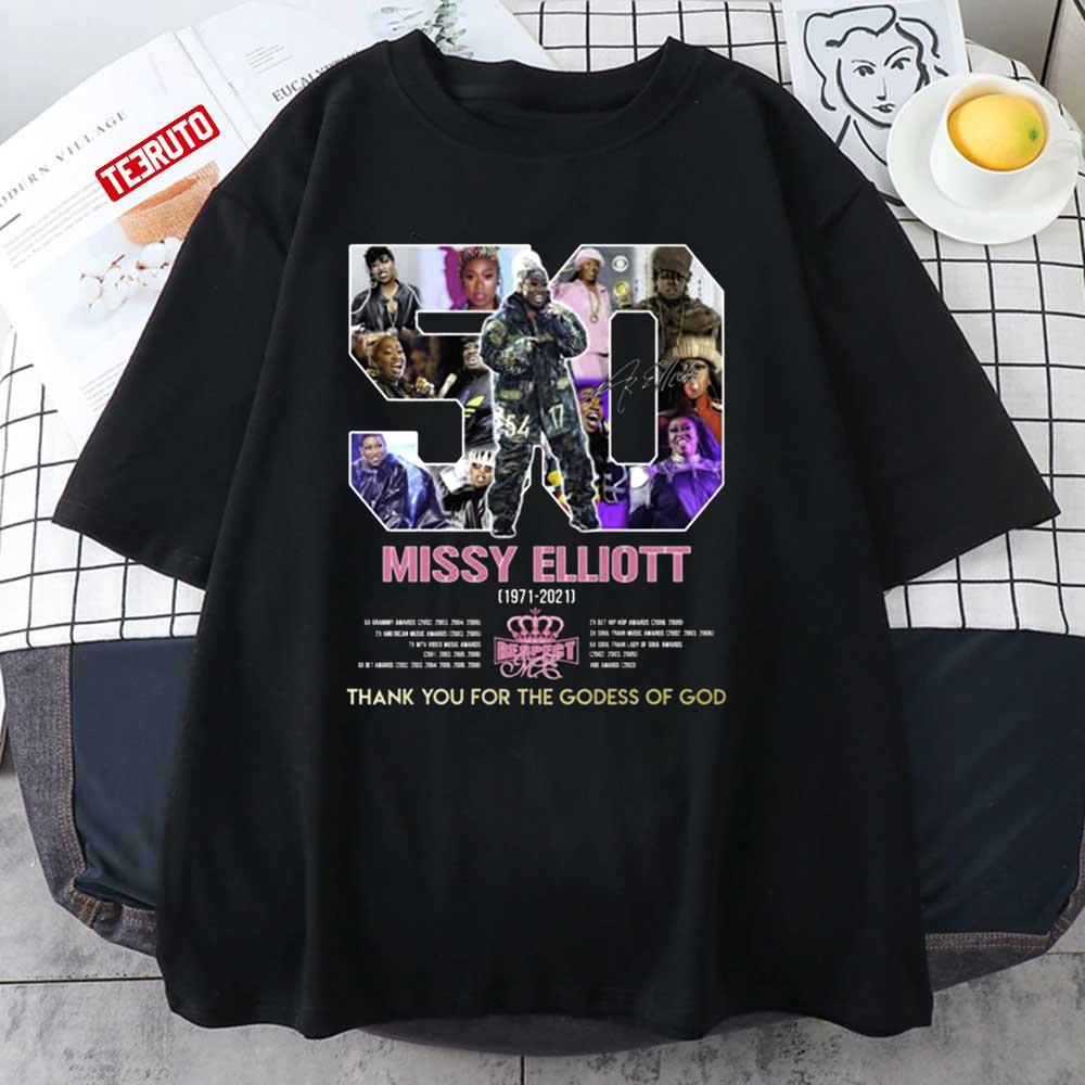 50 Missy Elliott 1971 2021 Thank You For The Goddess Of God Signatures Unisex T-Shirt
