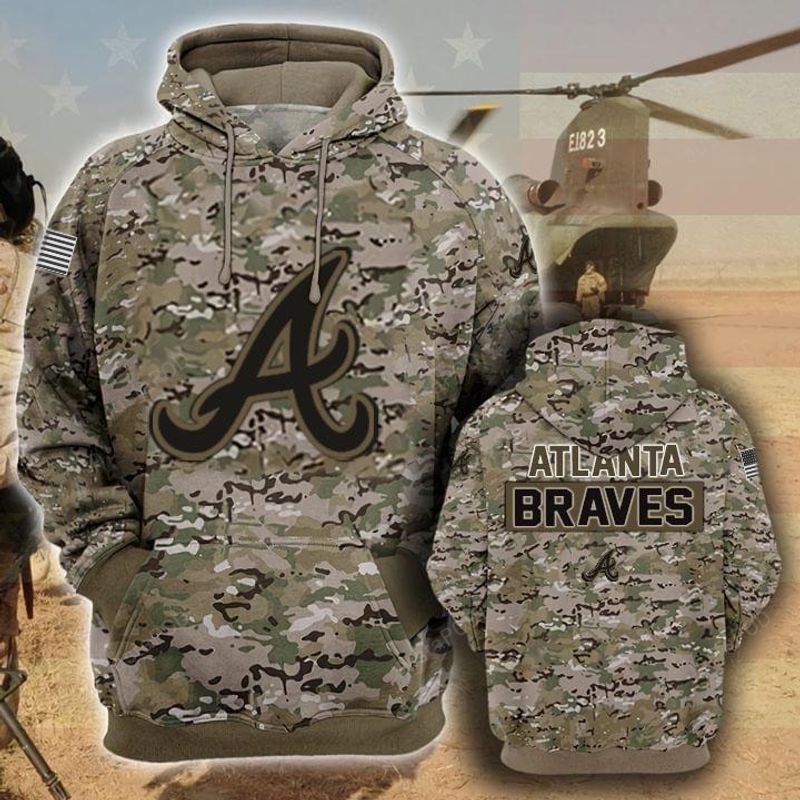 Atlanta Braves Camouflage Veteran 3d Cotton Hoodie