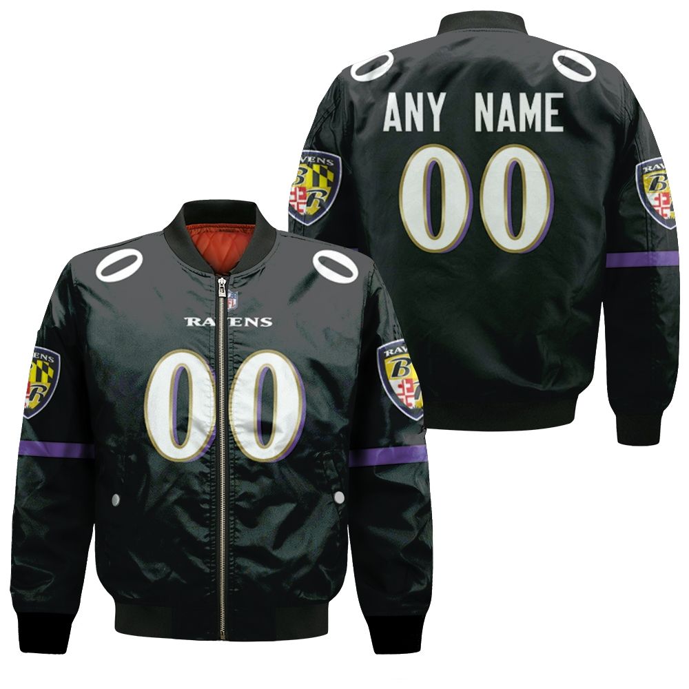 Baltimore Ravens Nfl American Football Game Jersey Black 2019 3d Designed Allover Custom Gift For Ravens Fans Bomber Jacket