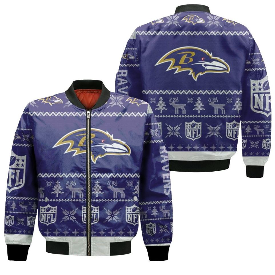 Baltimore Ravens Ugly Sweatshirt Christmas 3d Bomber Jacket