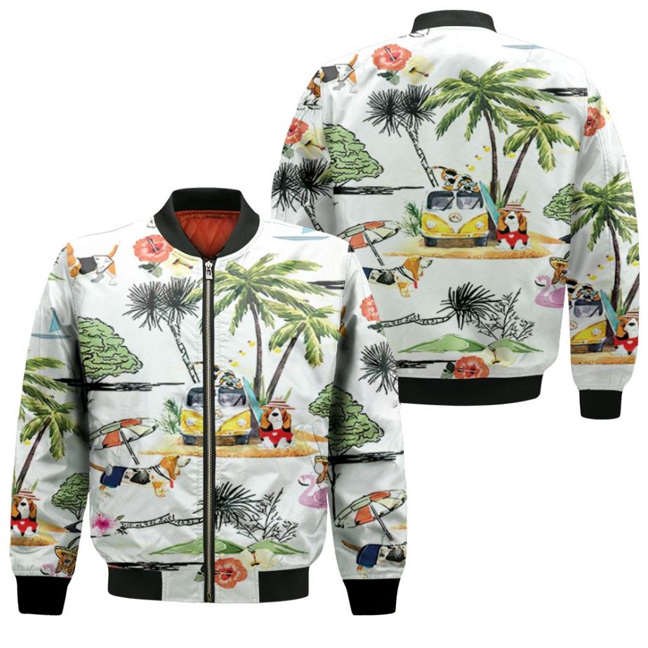 Basset Hound Hawaiian Hawaii Beach Retro 3d Jersey Bomber Jacket