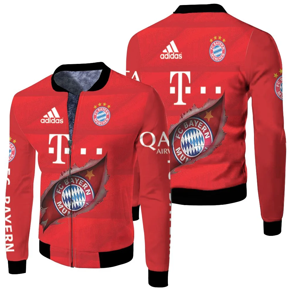 Bayern Munich Jersey Logo Ripped For Fan 3d Jersey Fleece Bomber Jacket