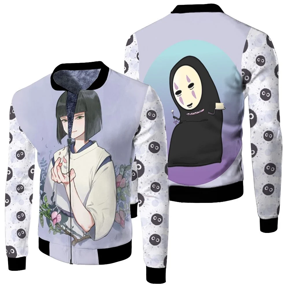 Beautiful Nigihayami Kohaku Nushi Flower Spirited Away Ghibli Studio Anime Fan 1 Fleece Bomber Jacket