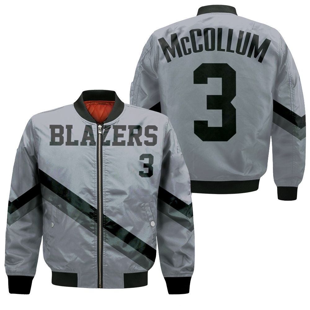 Blazers Cj Mccollum 2020-21 Earned Edition Gray Jersey Inspired Style Bomber Jacket