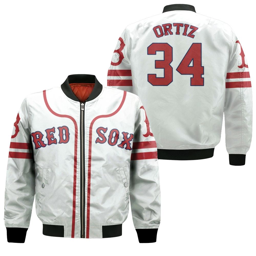 Boston Red Sox David Ortiz #34 Great Player Mlb Baseball Team Logo Majestic Player White 2019 3d Designed Allover Gift For Boston Fans Bomber Jacket