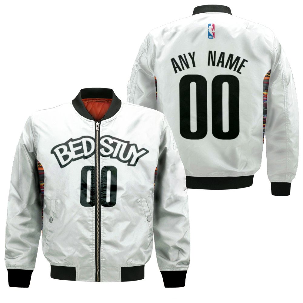 Brooklyn Nets Nba Basketball Team Logo 2020 City Edition New Arrival White 3d Designed Allover Custom Gift For Brooklyn Fans Bomber Jacket