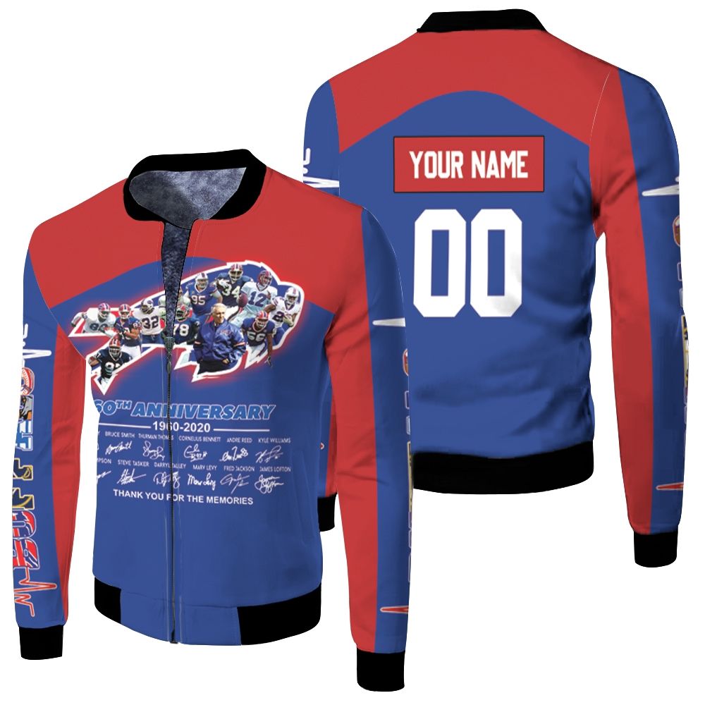 Buffalo Bills 2020 Afc East Division Champs 60th Anniversary Legend With Sign Personalized Fleece Bomber Jacket