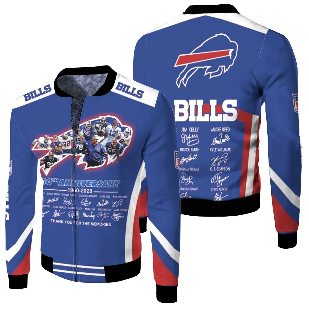 Buffalo Bills 60th Anniversary 1960 - 2020 Best Players All Time Signature  Signed 2020 Nfl Season Fleece Bomber Jacket - Teeruto