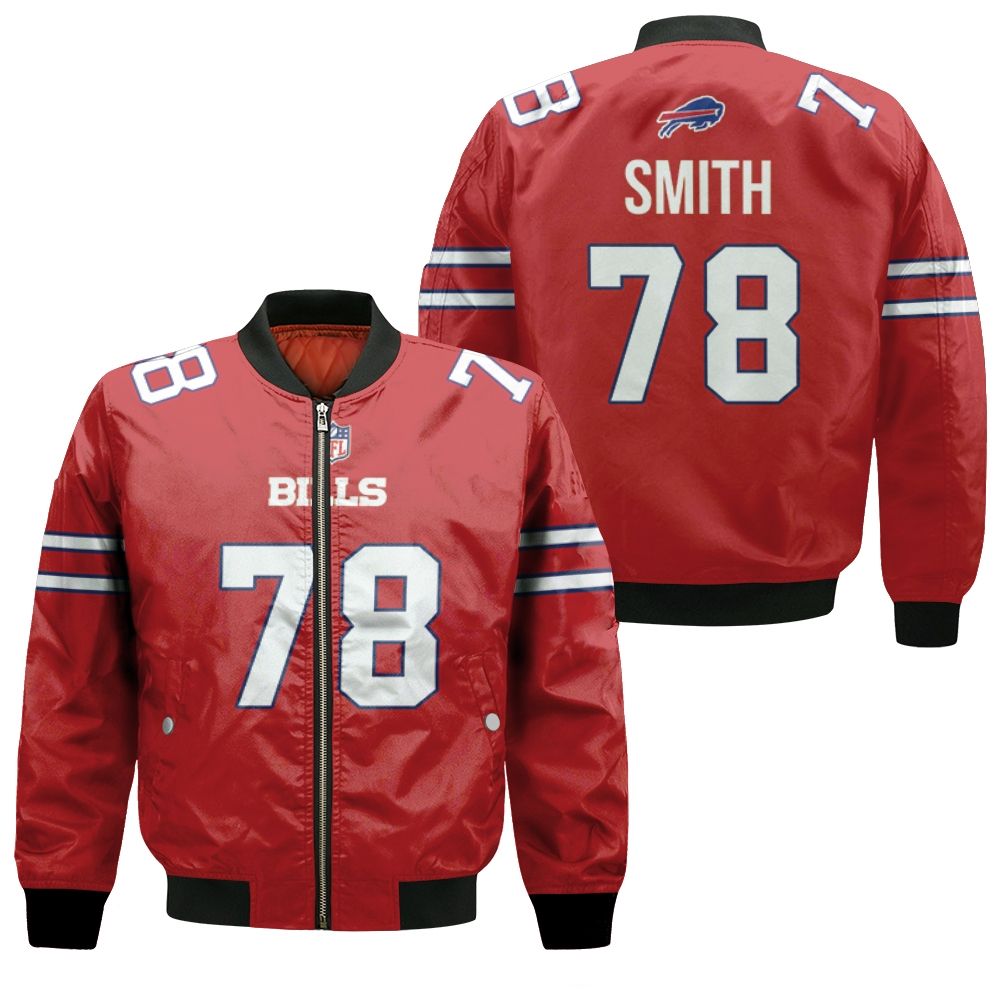 Buffalo Bills Bruce Smith #78 Great Player Nfl American Football Red Color Rush Jersey Style Gift For Bills Fans Bomber Jacket