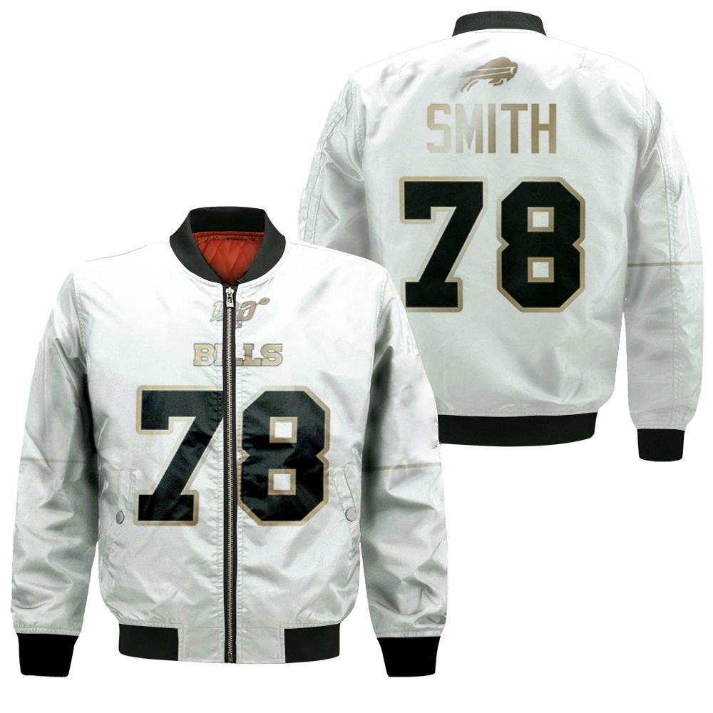 Buffalo Bills Bruce Smith #78 Nfl White 100th Season Golden Edition Jersey Style Gift For Bills Fans Bomber Jacket