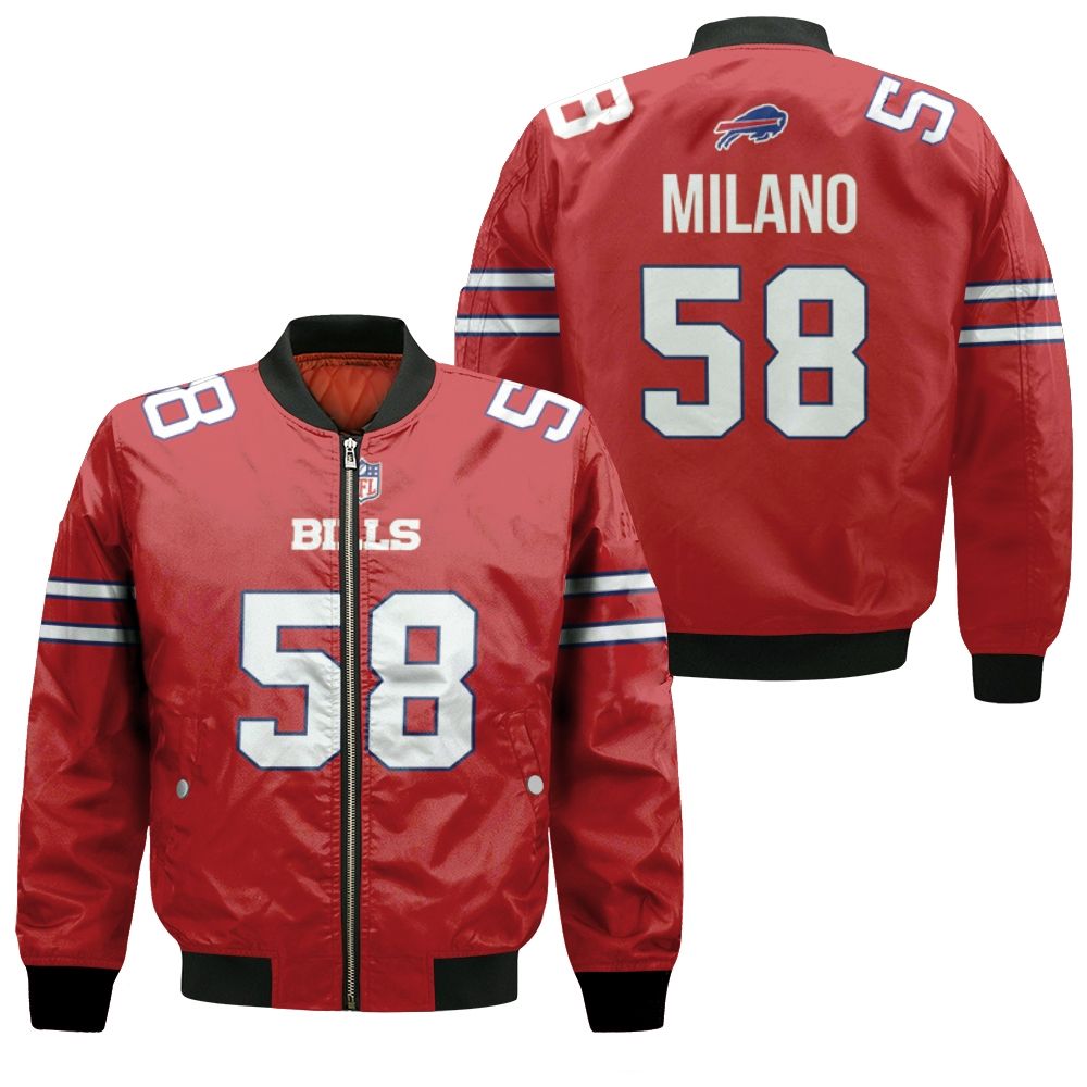 Buffalo Bills Matt Milano #58 Great Player Nfl American Football Red Color Rush Jersey Style Gift For Bills Fans Bomber Jacket