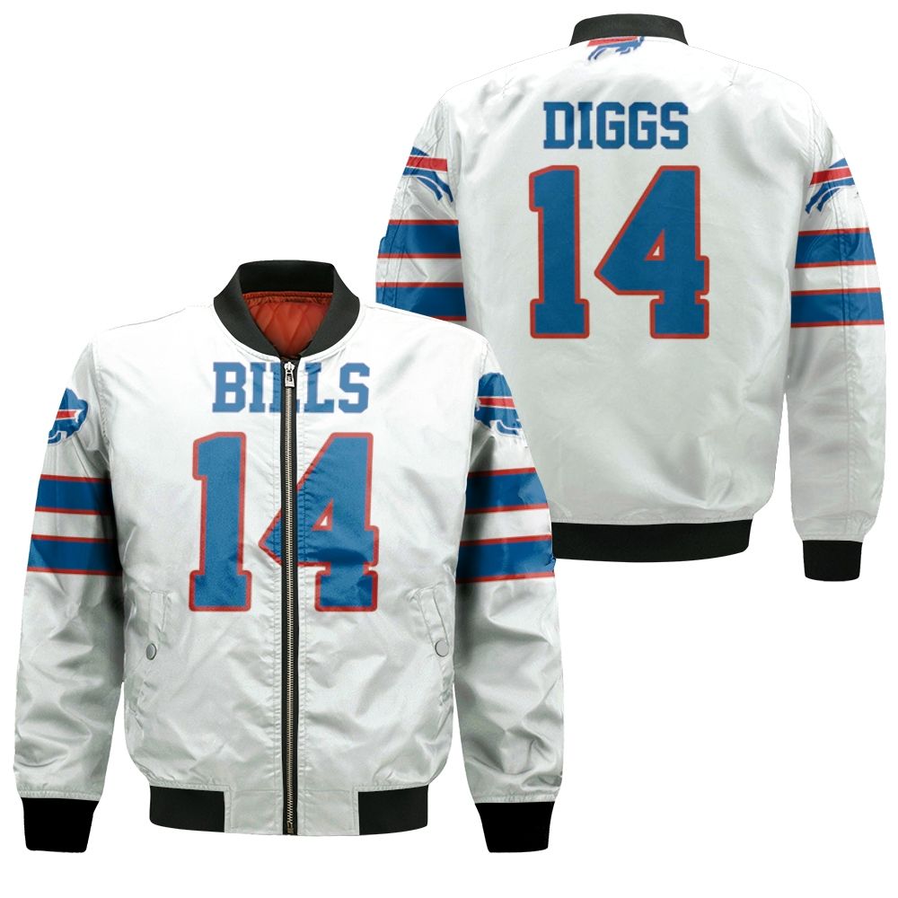 Buffalo Bills Stefon Diggs 14 White Jersey Inspired Style Bomber Jacket