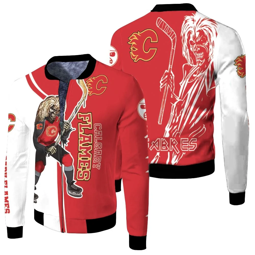 Calgary Flames And Zombie For Fans Fleece Bomber Jacket