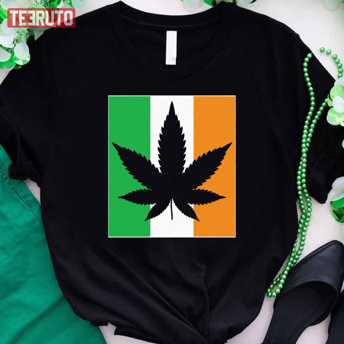 Cannabis Silhouette On Irish Flag Unisex T-Shirt