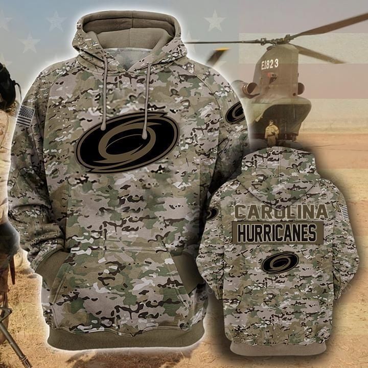 Carolina Hurricanes Camouflage Veteran 3d Cotton Hoodie