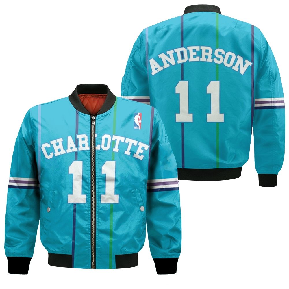 Charlotte Hornets Kenny Anderson #11 Nba Mitchell Ness Hardwood Classics Swingman Teal 2019 Jersey Style Gift For Hornets Fans Bomber Jacket